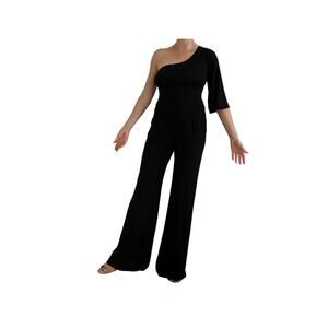 Guess Black Jersey One-Shoulder Asymmetrical Romper Pantsuit – Size M
